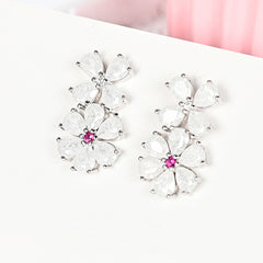 Sparkling Cubic Zirconia Daisy Flower S925 Silver Stud Earrings