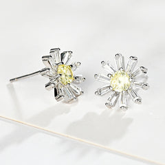 Sparkling Cubic Zirconia Daisy Sunflower S925 Silver Stud Earrings