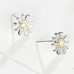 Sparkling Cubic Zirconia Daisy Sunflower S925 Silver Stud Earrings