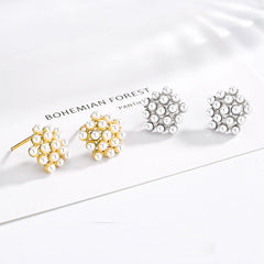 Sparkling Pearl Babysbreath 925 Sterling Silver Stud Earrings