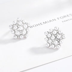 Sparkling Pearl Babysbreath 925 Sterling Silver Stud Earrings