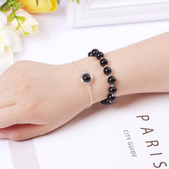 2pcs Set Stylish Black Obsidian Agate Stone Good Lucky Bracelet