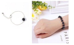 2pcs Set Stylish Black Obsidian Agate Stone Good Lucky Bracelet