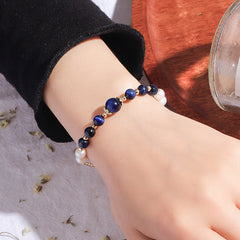 Stylish Blue Tiger Eye Stone Pearl Good Lucky Bracelet