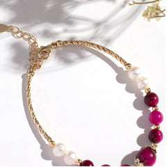 Stylish Red Tiger Eye Stone Pearl Good Lucky Bracelet