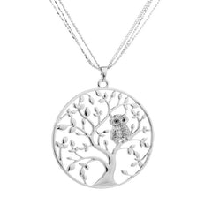 Stylish Retro Tree of Life Owl Bird Statement Pendant Necklace