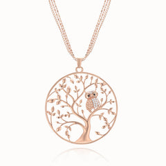 Stylish Retro Tree of Life Owl Bird Statement Pendant Necklace