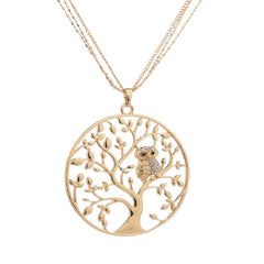Stylish Retro Tree of Life Owl Bird Statement Pendant Necklace