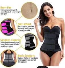 Three Straps Neoprene Sauna Waist Trainer Corset Slim Belly Belt with Hook