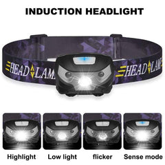 USB Rechargeable Headlights LED Headlamp Flashlight Torch
