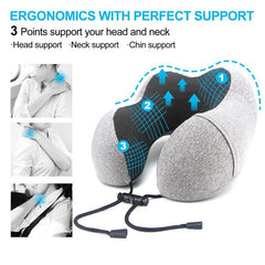 Memory Foam Head Support Travel Neck Pillow w. Storage Bag