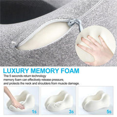 Memory Foam Head Support Travel Neck Pillow w. Storage Bag