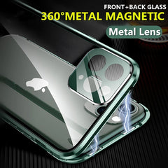360° Protective Magnetic Case Tempered Glass Lens Film Metal Frame for iPhone