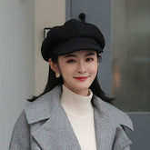 Winter Wool Beret Hat Women Solid Cabbie Visor Newsboy Cap