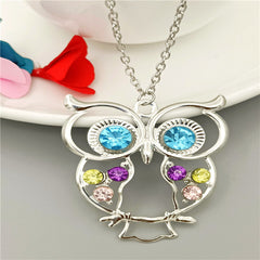 Vintage Hollow Out Owl Pendant Long Necklace for Women Girls
