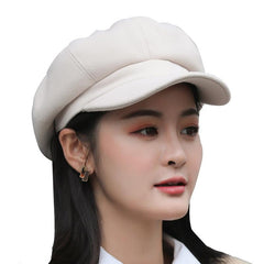 Winter Wool Beret Hat Women Solid Cabbie Visor Newsboy Cap