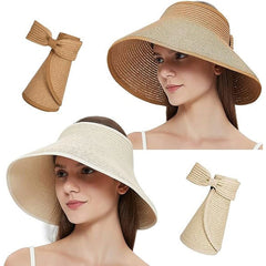 Women's UPF 50+ Wide Brim Roll-up Straw Sun Hat Sun Visor