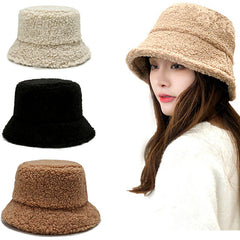 Winter Fuzzy Women Men Warm Teddy Lamb Bucket Hat