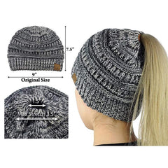 Winter Ponytail Plain Knitted Beanie Hat Warm Caps