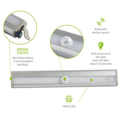 Wireless Motion Sensor 10-LED Night Lights for Closet Stairs Bathroom Steps Battery Operated