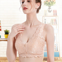 Women Front Zipper Seamless Lace Bra Everyday Bra Sports Yoga