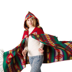 Women's Bohemian Casual Winter Hooded Shawl Plaid Capes Blanket