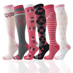 6 Pairs Pink Bowknots Knee-High Compression Socks Sports Stockings