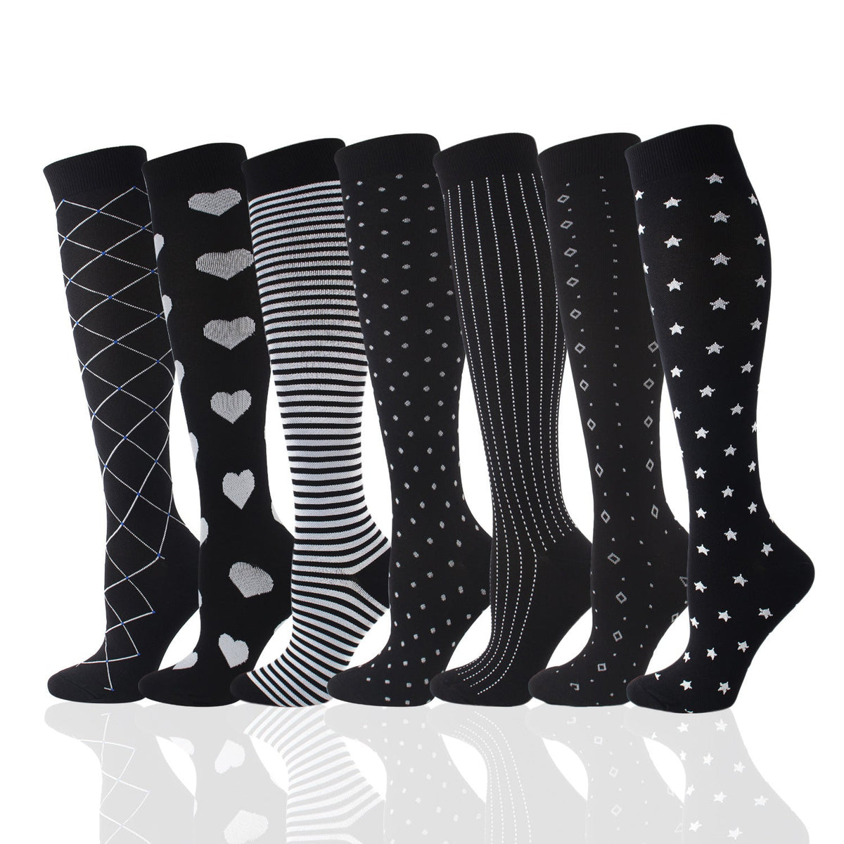 7 Pairs Knee-High Compression Socks 20-30mmhg Sports Stockings