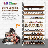 Space-Saving 10-Tier Shoe Rack Shoes Organizer Shelves Storage Closet