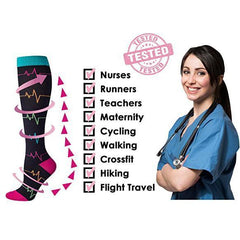 Knee-High Compression Socks Cactus Pattern Sports Nylon Stockings