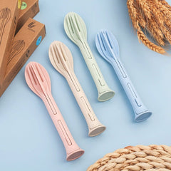 Wheat Straw Cutlery Reusable Utensils 3 in 1 Spoon Fork Knife Tableware