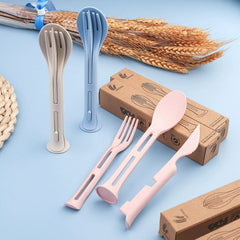 Wheat Straw Cutlery Reusable Utensils 3 in 1 Spoon Fork Knife Tableware