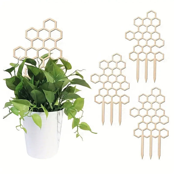 Wooden Honeycomb Plant Trellis 3pcs Mini Potted Plant Support