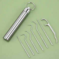 Portable Stainless Steel Toothpicks Pocket Set with Holder Dispenser