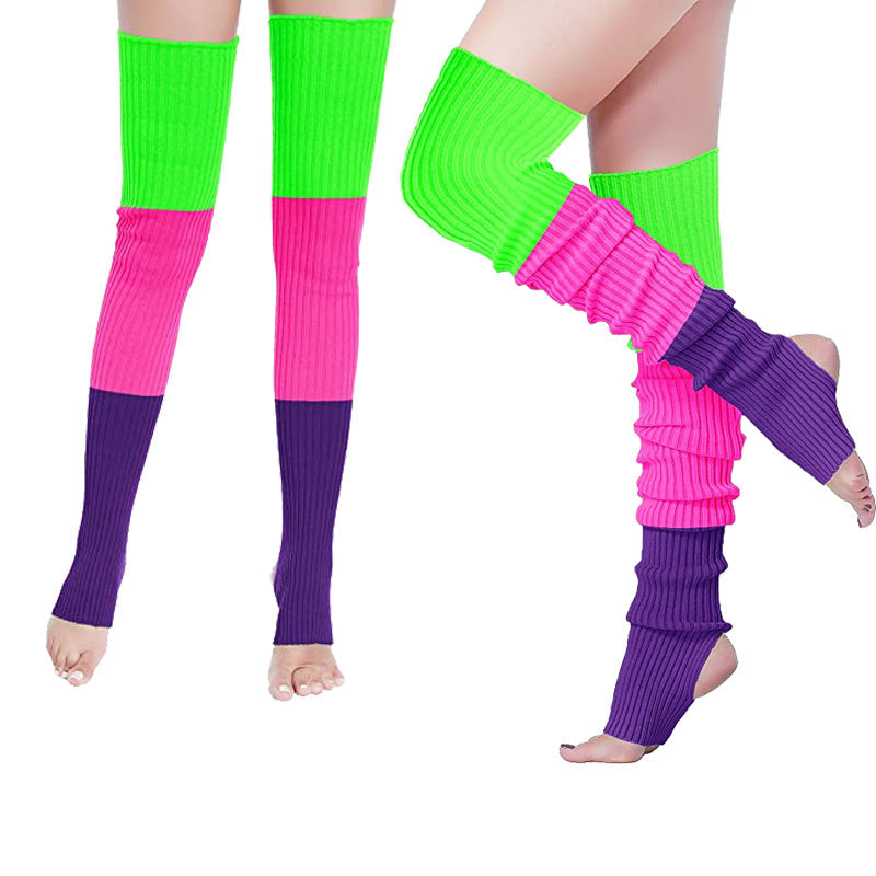 80's Women Knit Leg Warmers Crochet Ribbed Leg Socks for Party Accessories