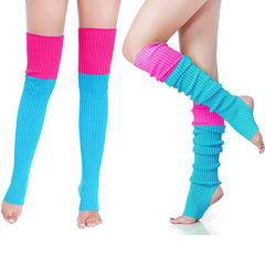 80's Women Knit Leg Warmers Crochet Ribbed Leg Socks for Party Accessories
