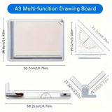 A3 Drawing Board with Parallel Motion Ruler Adjustable Angle Large Drafting Board