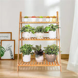 Bamboo Ladder Plant Stand 3-Tier Flower Organizer Indoor Outdoor Multi-Layer Shelf