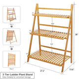 Bamboo Ladder Plant Stand 3-Tier Flower Organizer Indoor Outdoor Multi-Layer Shelf