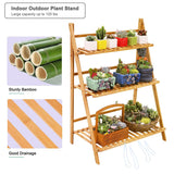 Bamboo Ladder Plant Stand 3-Tier Flower Organizer Indoor Outdoor Multi-Layer Shelf