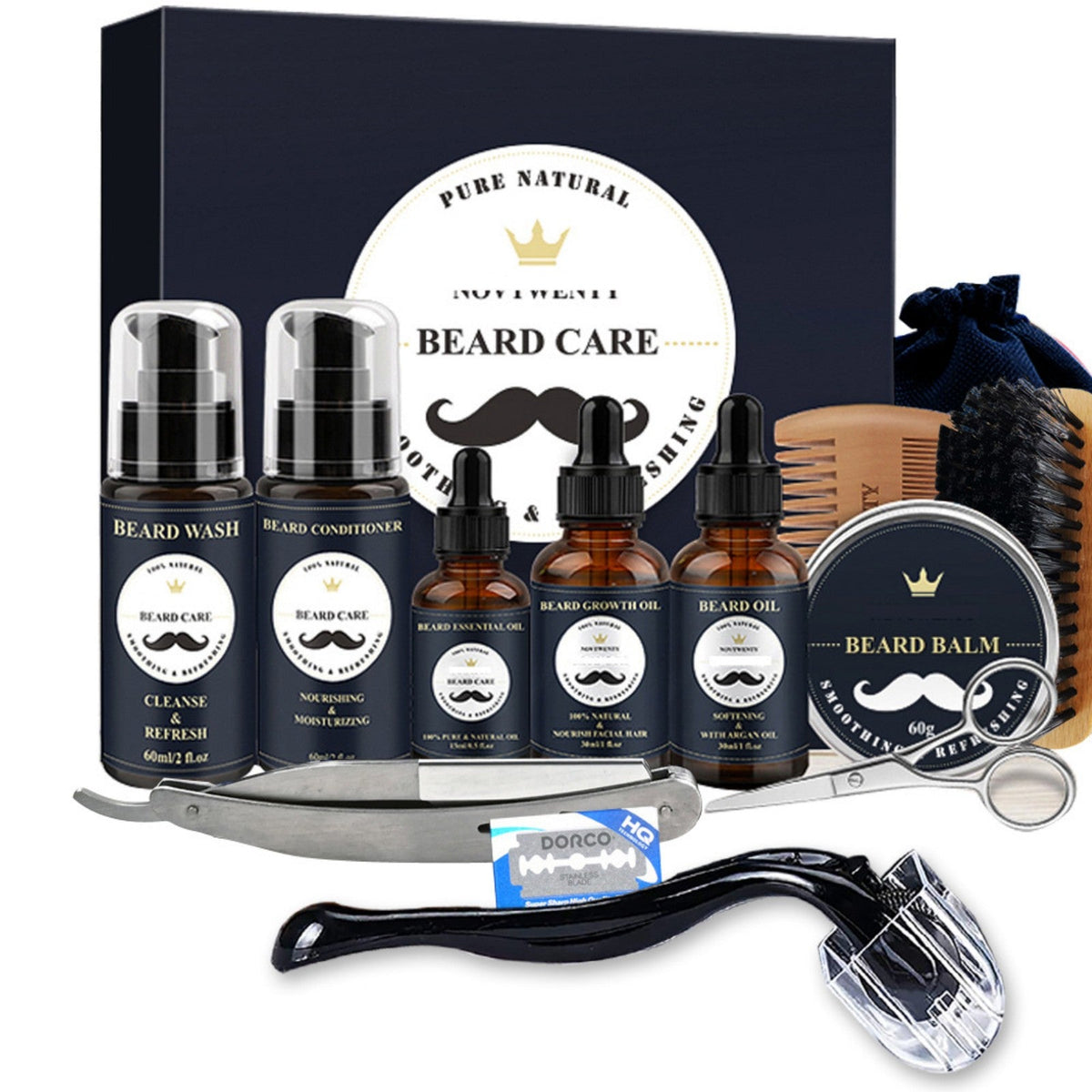 13PCs/Set Beard Grooming Trimming Set Beard Care Oil Gifts Bag