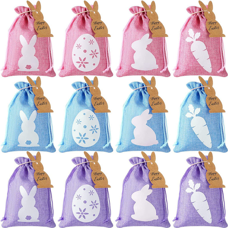 24Pcs Easter Linen Gift Bag Bunny Party Decoration Rabbit Favor Pouch