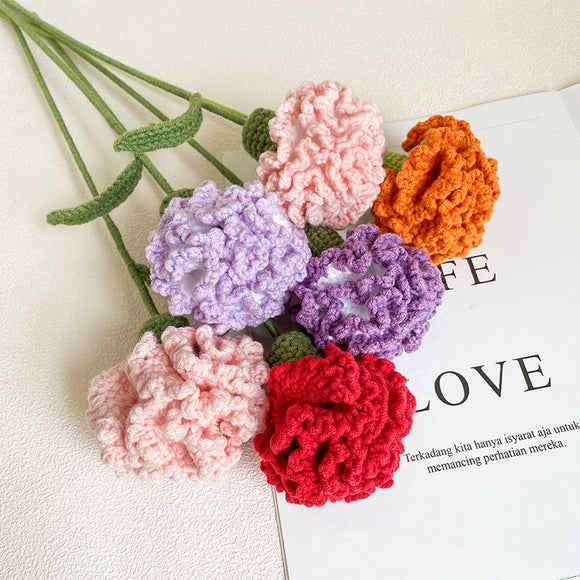 Knitted Carnation Flowers Crochet Flower Gift