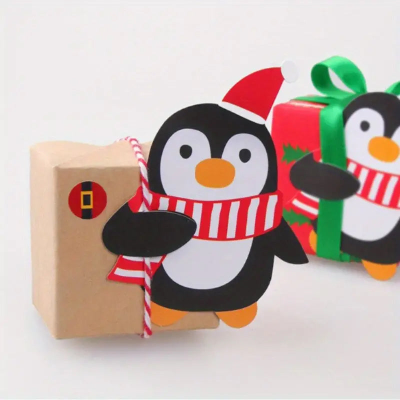 50pcs Christmas Lollipop Holder Paper Card DIY Santa Snowman Penguin Candy Wrap Bag Party Supplies