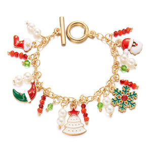 Festive Christmas Charm Bracelet Santa Snowman Tree Pendants Jewelry