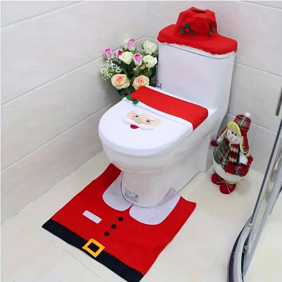 Christmas Santa Toilet Cover and Rug Bathroom Tissue Holder Set