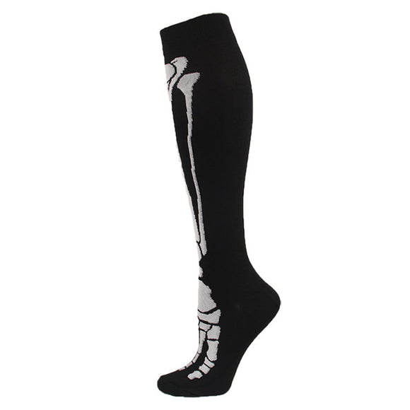 Knee-High Compression Socks Bones Pattern Sports Nylon Stockings