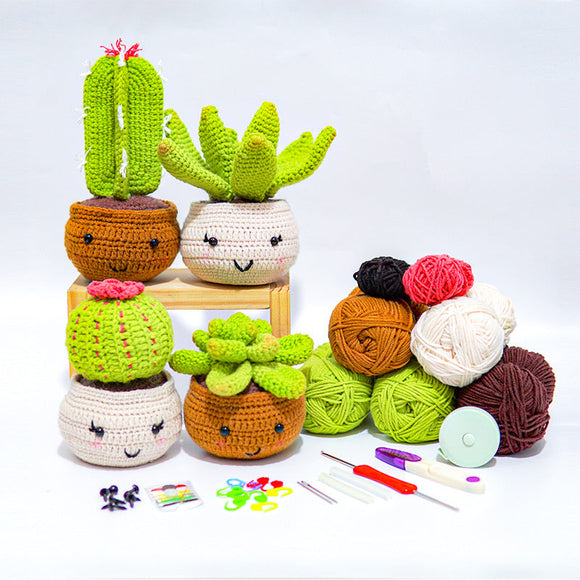 Beginner Crochet Kit 4-Pattern Cactus Plants Crochet Starter Kit