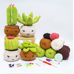 Beginner Crochet Kit 4-Pattern Cactus Plants Crochet Starter Kit