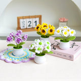 Crochet Sunflower Knitted Flower Mini Potted Artificial Plants